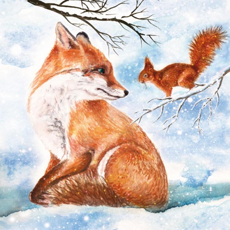 Fox In Snow Paper Luncheon Napkins, Pack/20