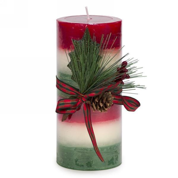 Striped Pillar Candle With Pine Bow