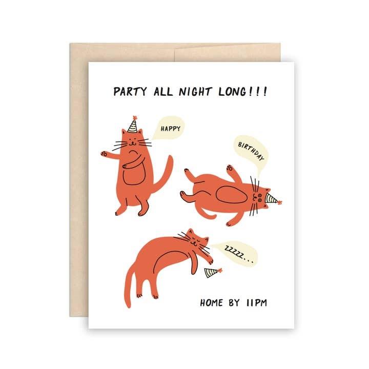 Cat Party All Night Long Birthday Card