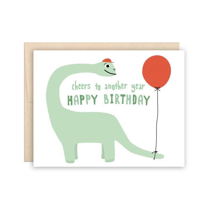 Dinosaur With Balloon Birthday Card