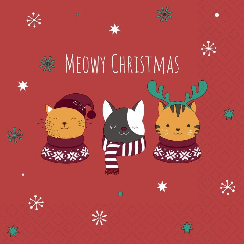 Meowy Christmas Luncheon Paper Napkins, Pack/20