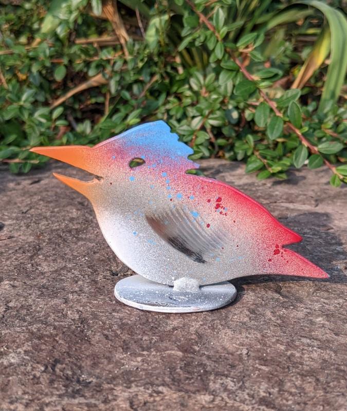 Grey, Red & Blue Bird Garden Statue, 3"H