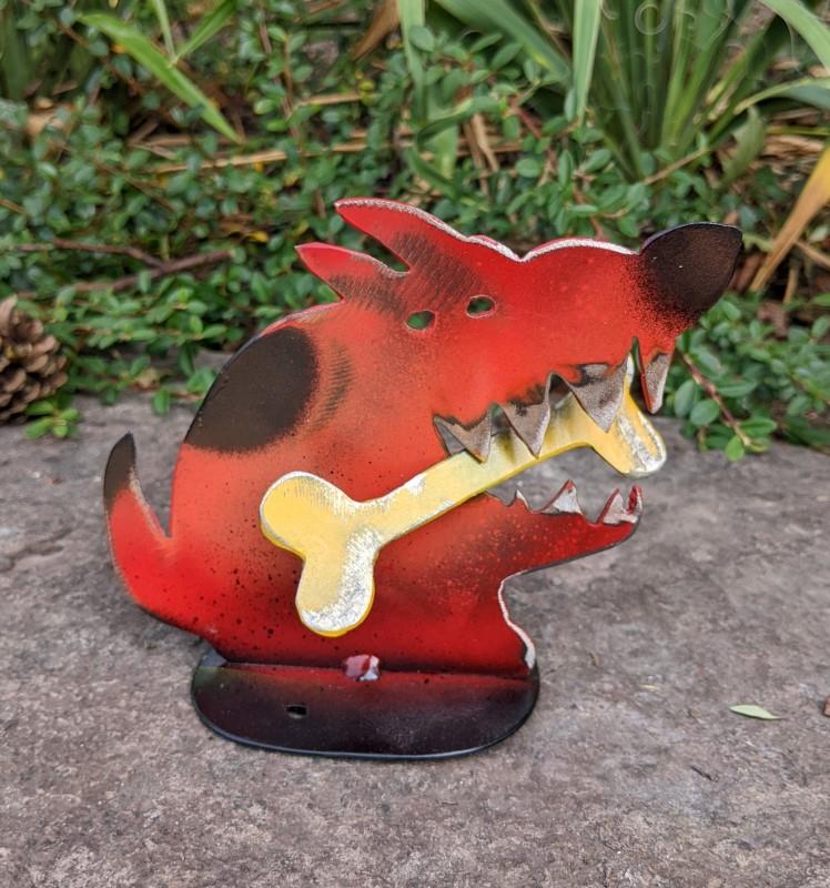 Red Dog With Bone Garden Statue, 5"H