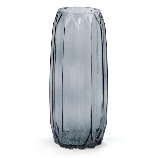 Grey Ridged Glass Vase, 11"H