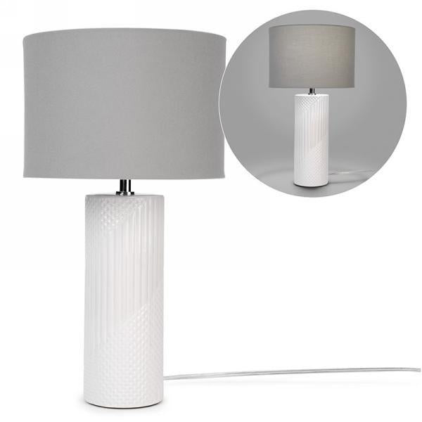 White Textured Table Lamp with Grey Shade