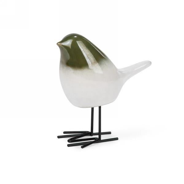 Green & White Ceramic Bird On Foot