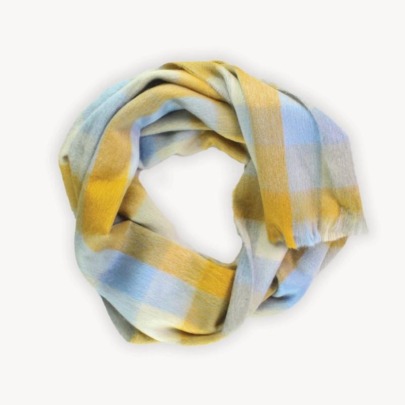 Pokoloko Alpaca Seamless Gold/Blue Check Scarf