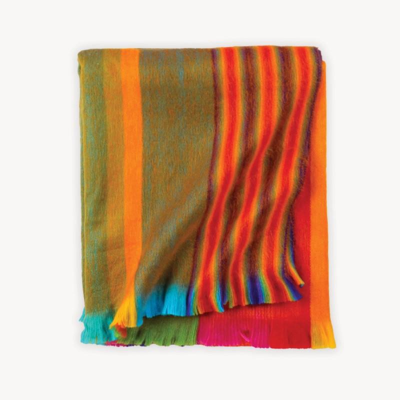 Pokoloko Sunrise Multi Stripe Fringed Alpaca Blanket