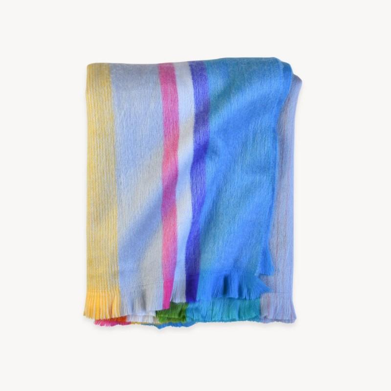 Pokoloko Tropical Multi Stripe Fringed Alpaca Blanket