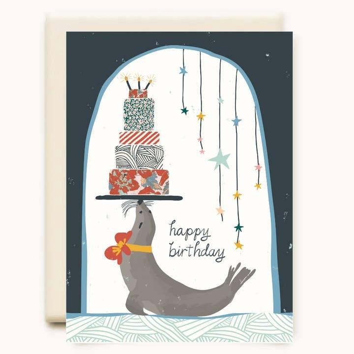 Seal With Cake Birthday Card