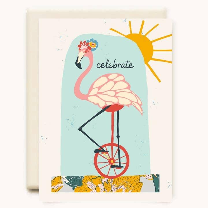 Flamingo Unicycle Birthday Card