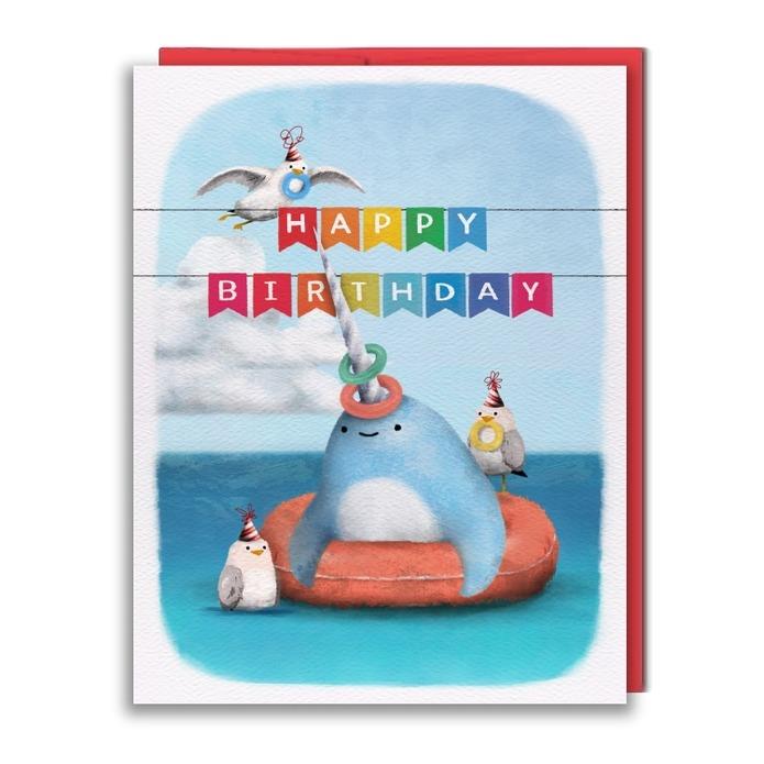 Narwhal Ringtoss Birthday Card