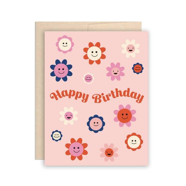 Pink Retro Flower Birthday Card