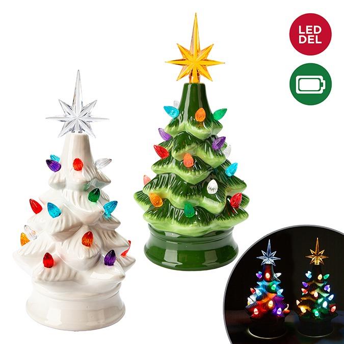 Ceramic Light Up Tabletop Christmas Tree, 10"H