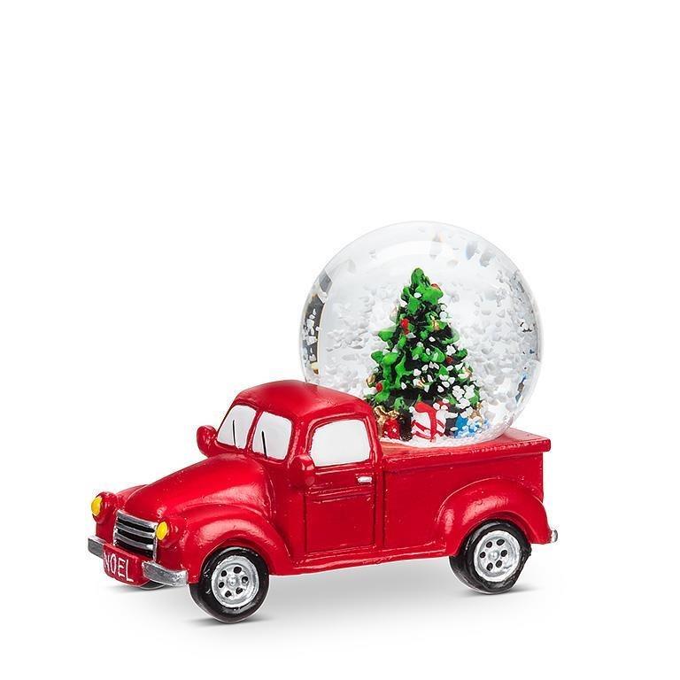 Small Red Truck with Snow Globe, 3.25"