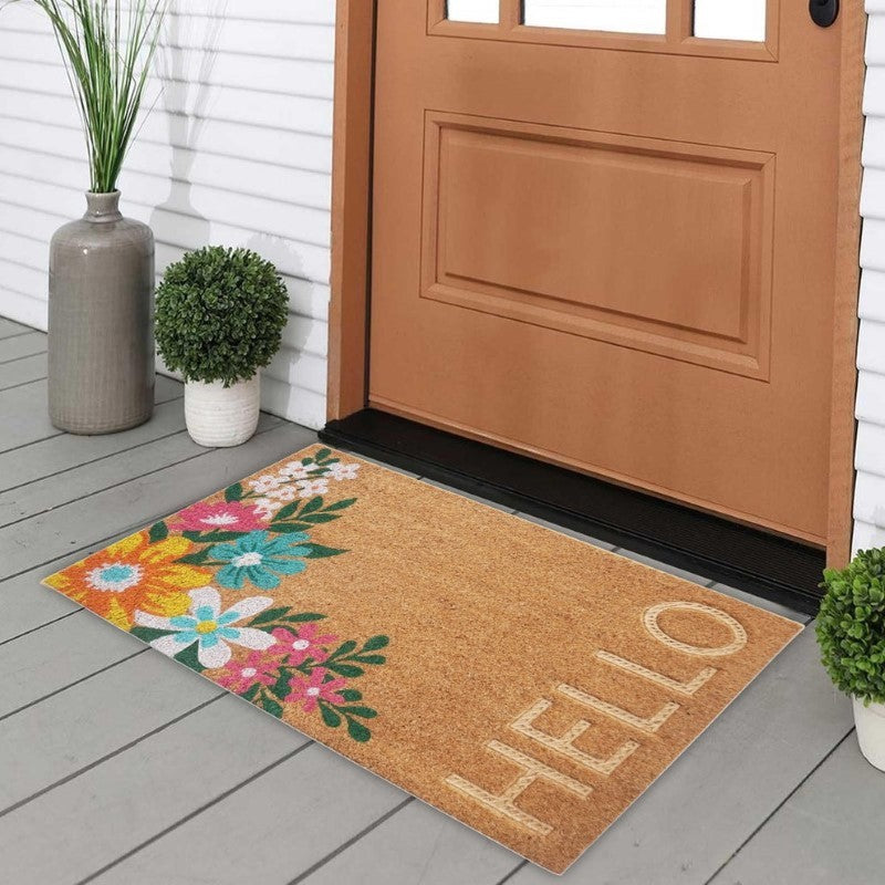 Floral Natural Coir Doormat