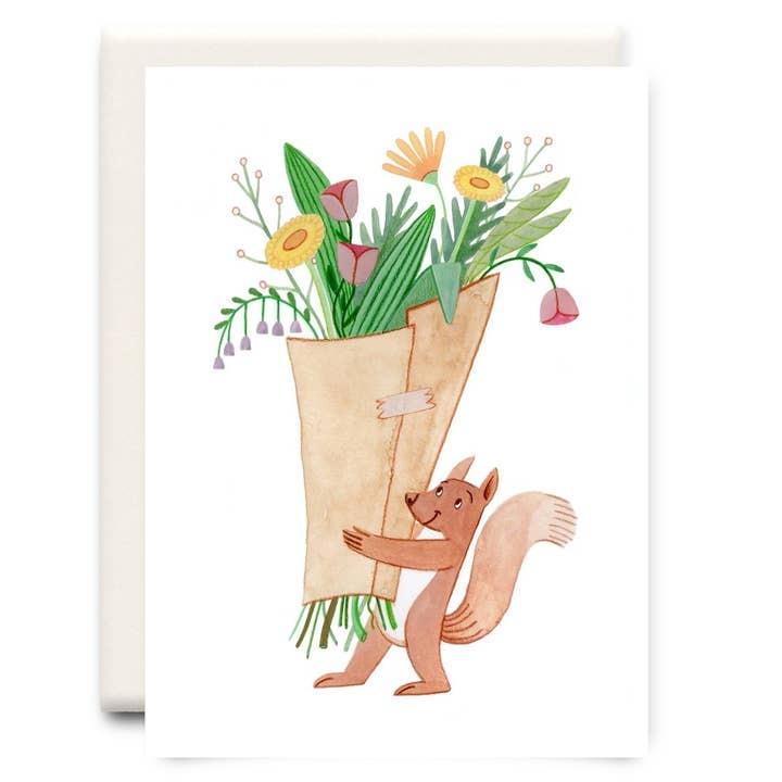 Squirrel Flowers Greeting Card