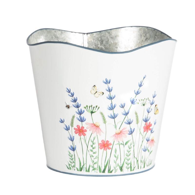 Round Embossed Floral Metal Planter