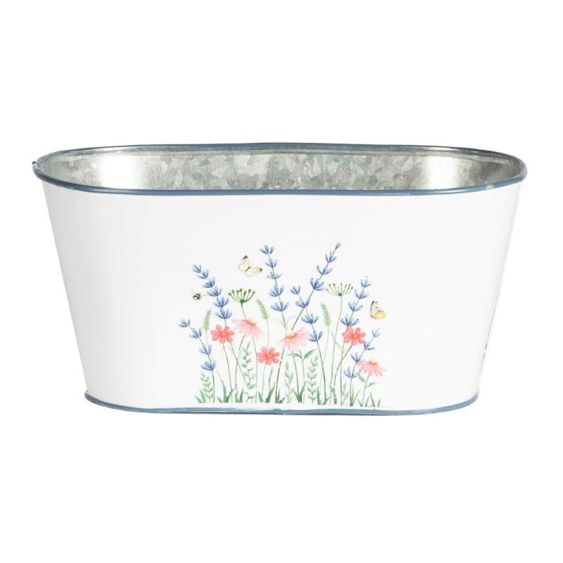 Oval Embossed Floral Metal Planter
