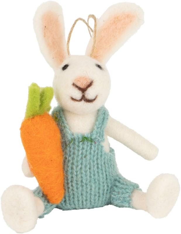 Felt Bunny With Blue Overalls & Carrot Ornament