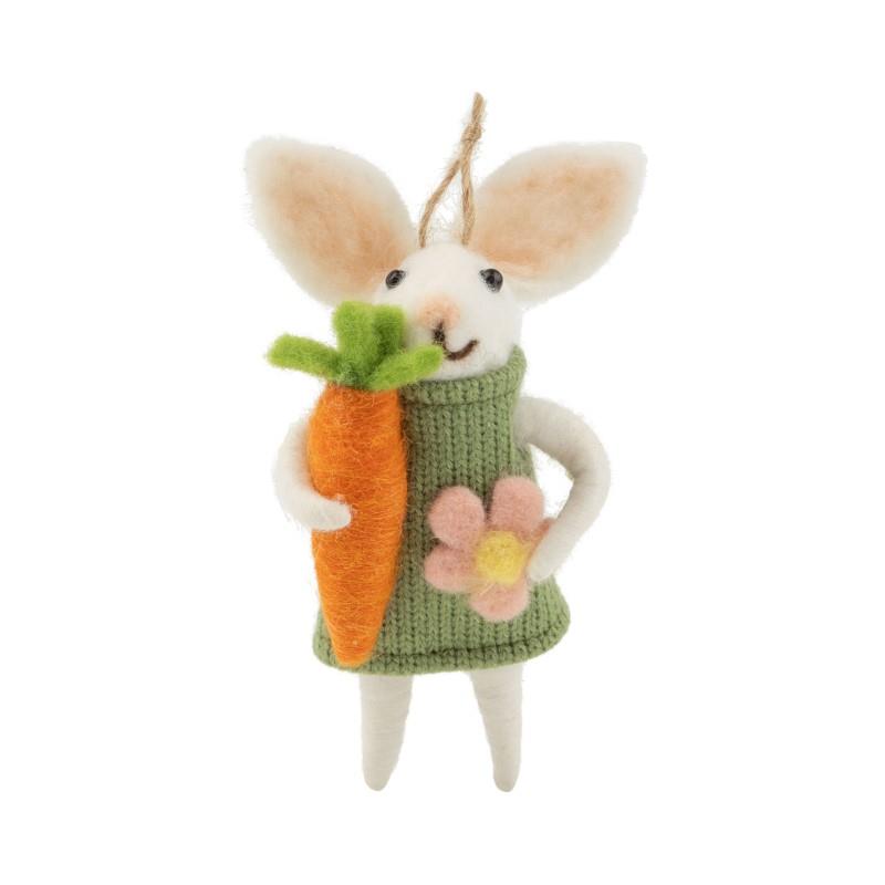 Felt Bunny With Green Dress & Carrot Ornament