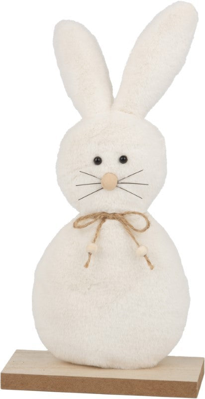 White Plush Bunny On Wood Base