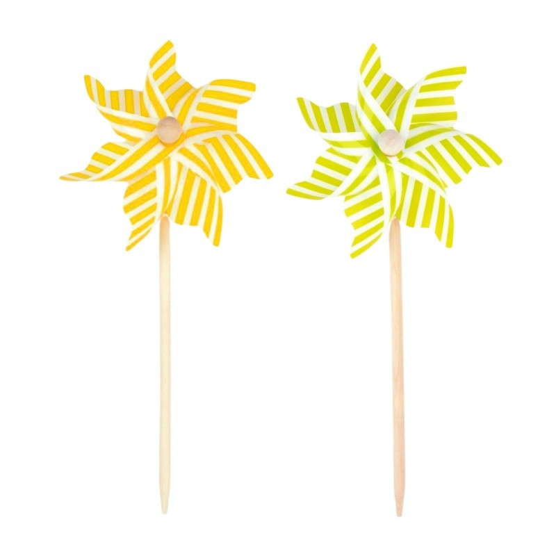 Striped Pinwheel On Wood Pole, 12"H