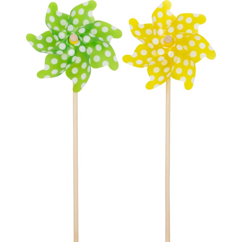 Polka Dot Pinwheel On Wood Pole, 21"H