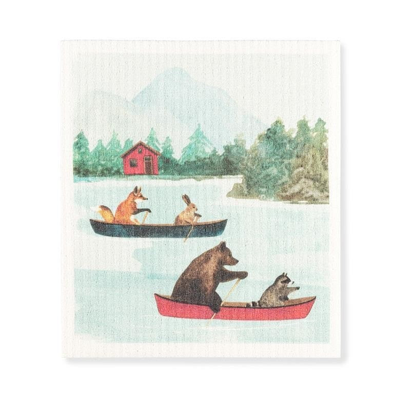Animals In Canoe Swedish Dishcloth, Single
