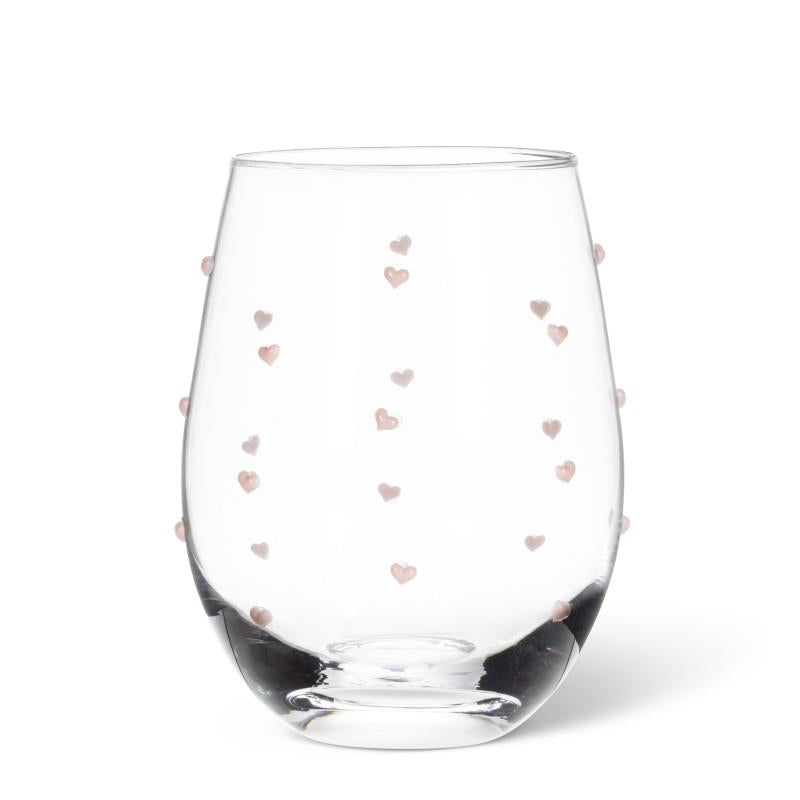 Stemless Wine Glass with Pink Hearts