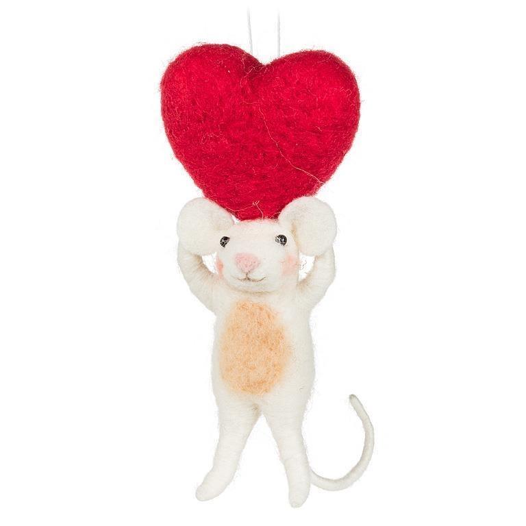 Mouse with Big Red Heart Ornament