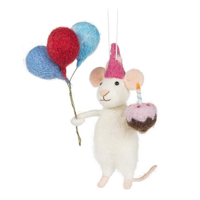 Birthday Mouse with Balloons & Cake Ornament