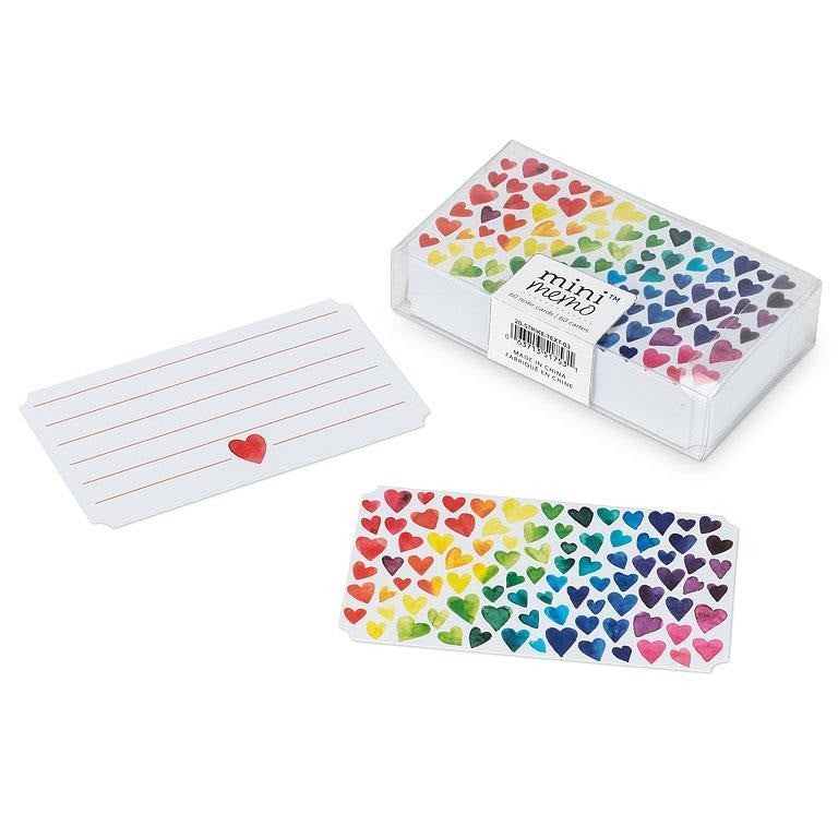 Rainbow Hearts Mini Note Cards. 50 Pieces