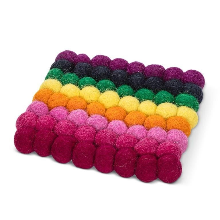 Square Rainbow Stripe Pompom Coaster