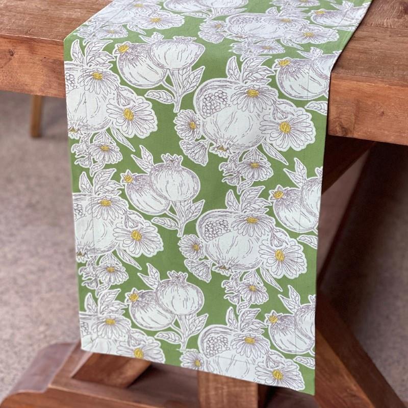 Pomagranate Green Cotton Table Runner
