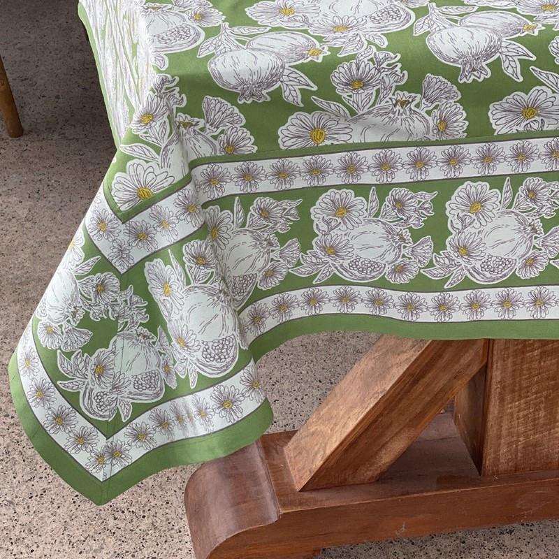 Pomagranate Green Cotton Tablecloth