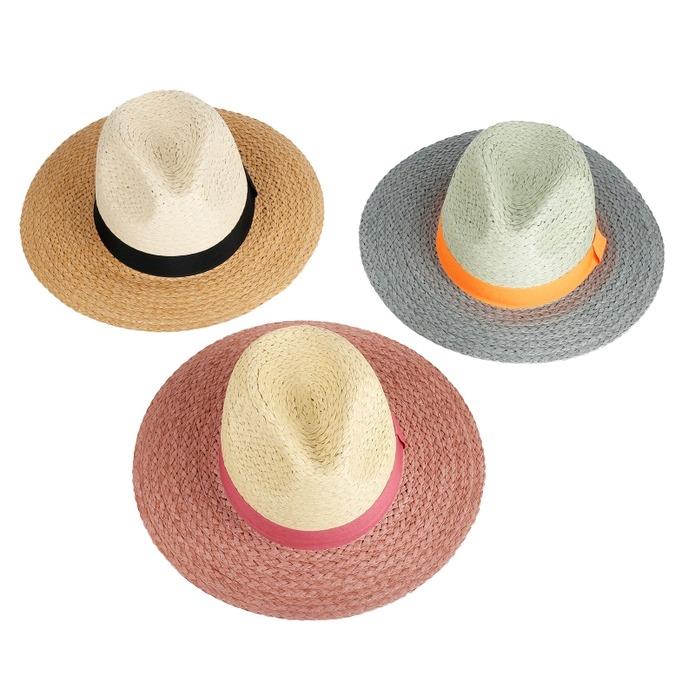 Dual Tone Panama Straw Hat w/Bow Trimmings