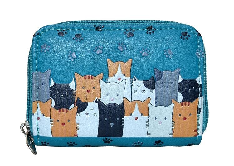 Cat Crowd Dark Teal Change Purse