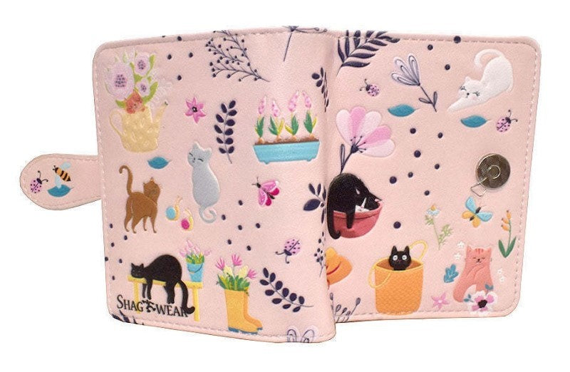 Cats In Garden Small Pink Wallet