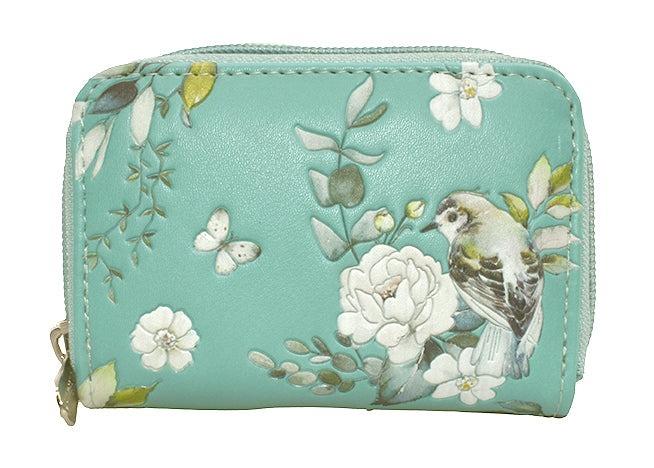 Aqua Garden Birds Change Purse