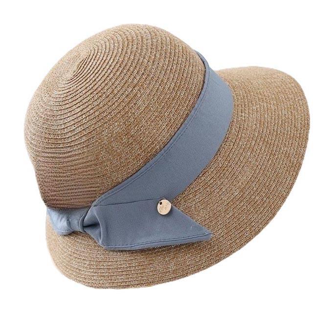 Braided Toyo Straw Bucket Hat, Natural/Blue
