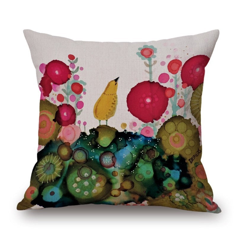 Watercolour Bird Toss Cushion, 18&quot;Sq
