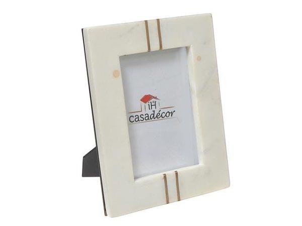 White Marble Brass Inlay Picture Frame, 4" x 6"