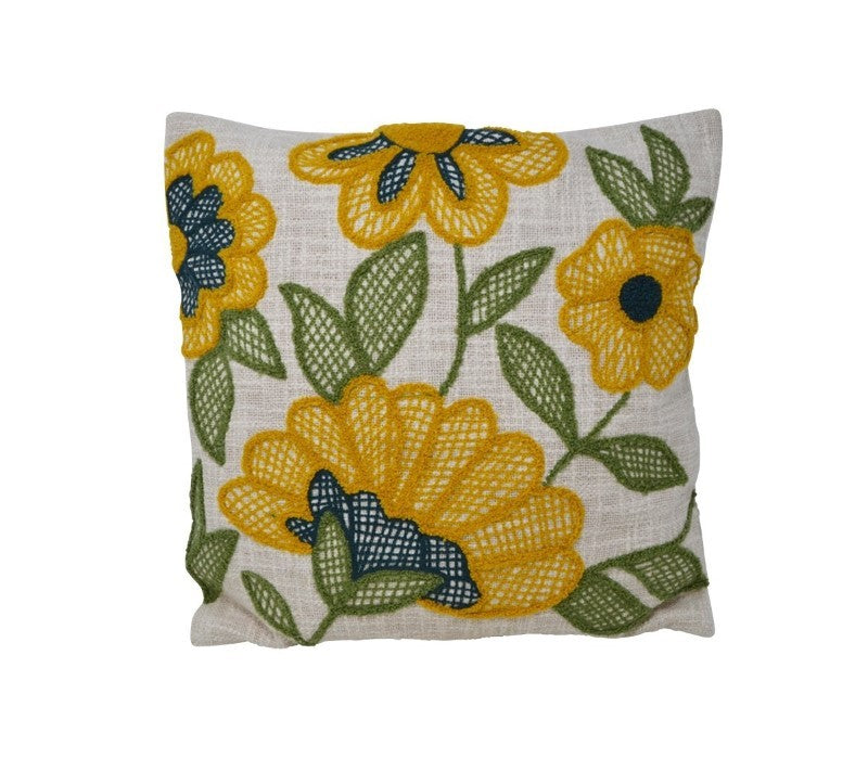 Embroidered Sunflower Cushion, 18&quot;Sq