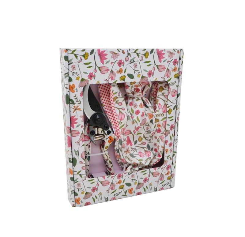 Pink Flowers Garden Glove & Pruner Set Of 2