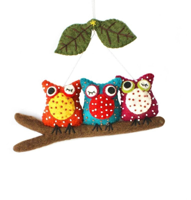 Felt Owls On Branch Ornament