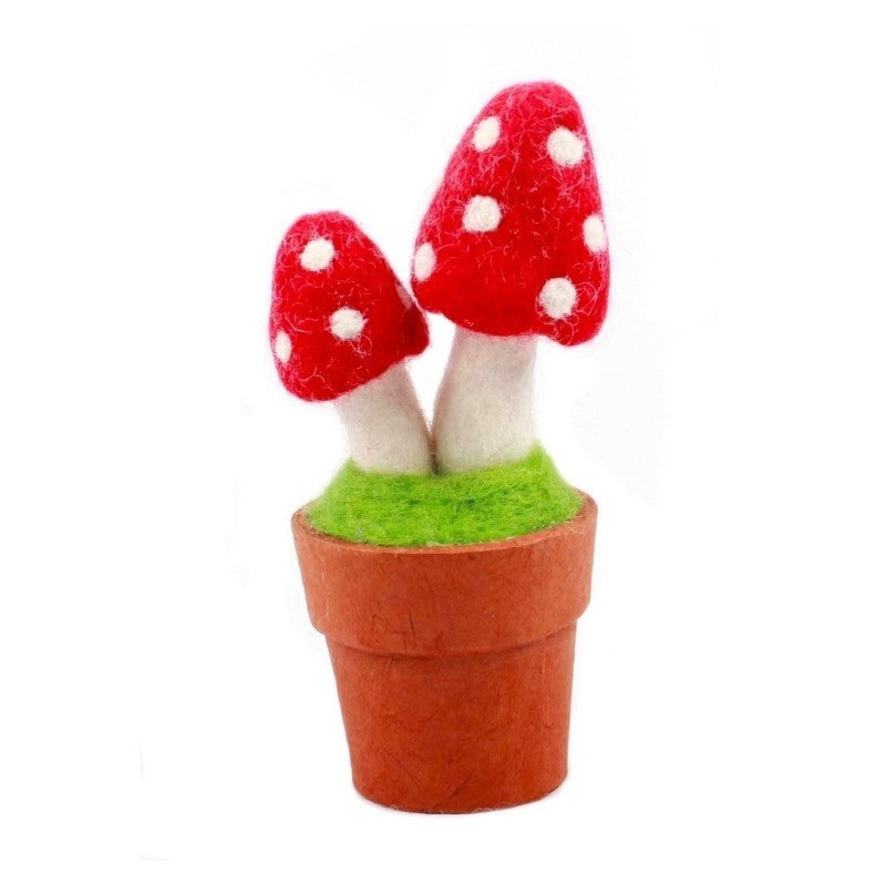 Red Felt Potted Mushroom, 7"H