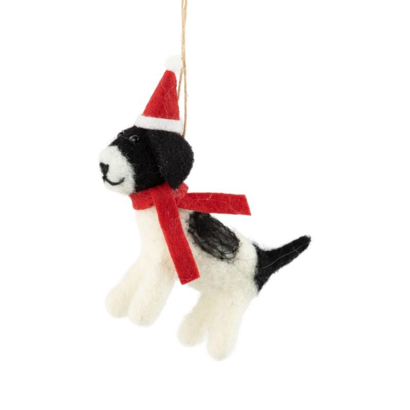 Dog With Santa Hat & Scarf Ornament