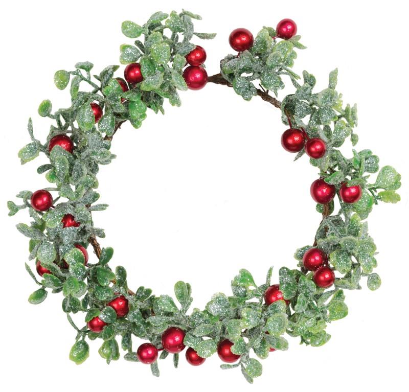Red Berry &amp; Boxwood Glitter Candle Ring, 4.5"