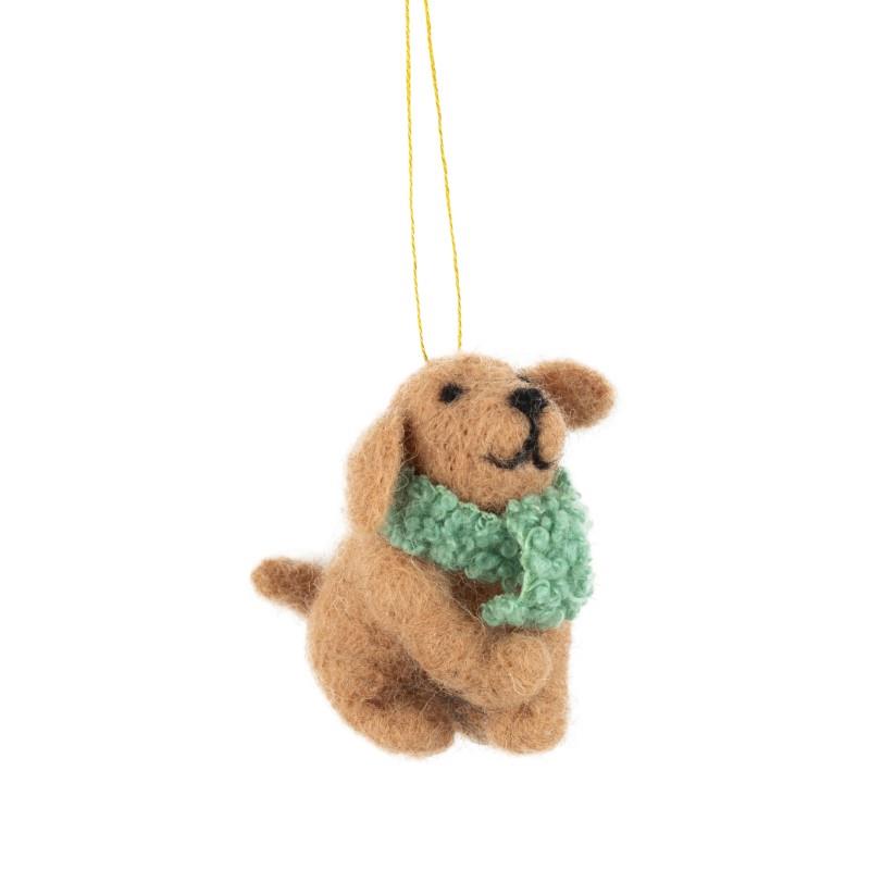 Dog With Green Scarf Ornament